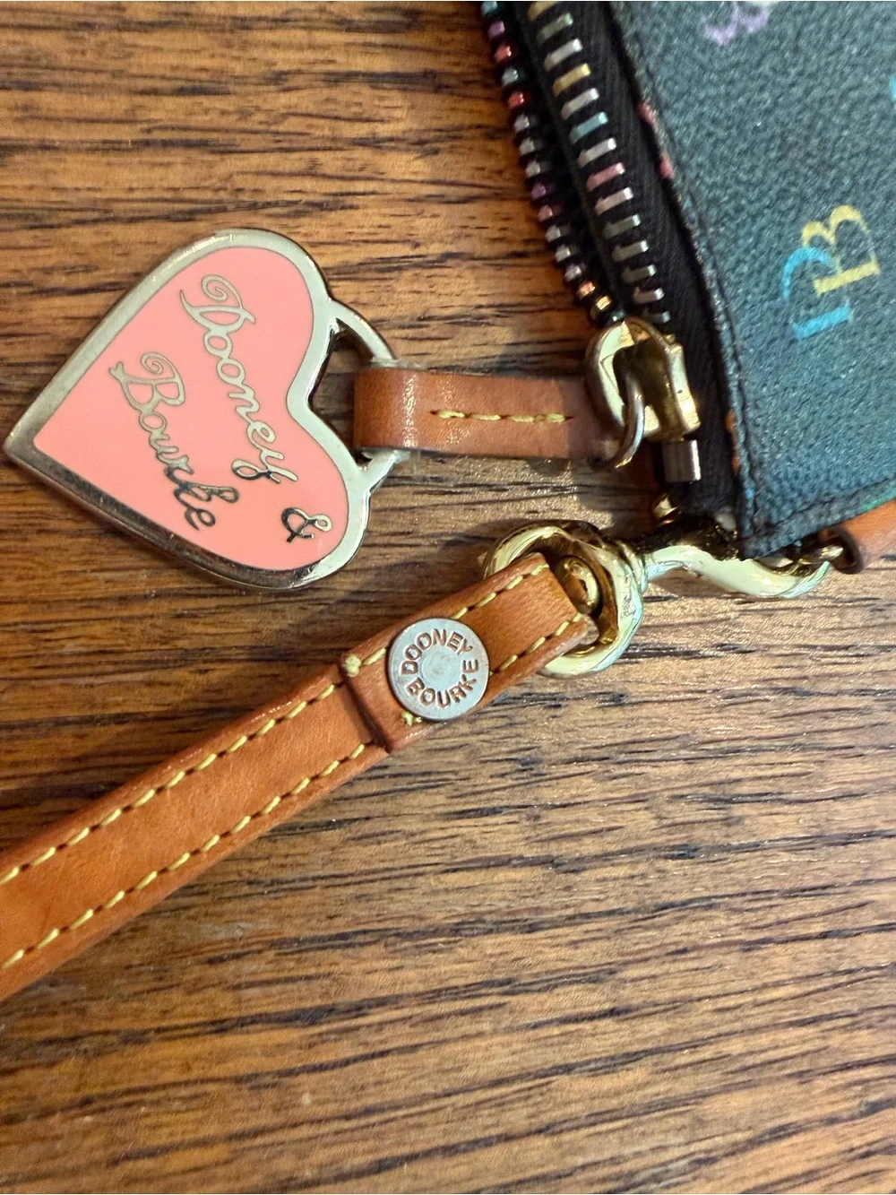 Dooney & Bourke Black Wristlet Pouch with Multicolor DB Logo